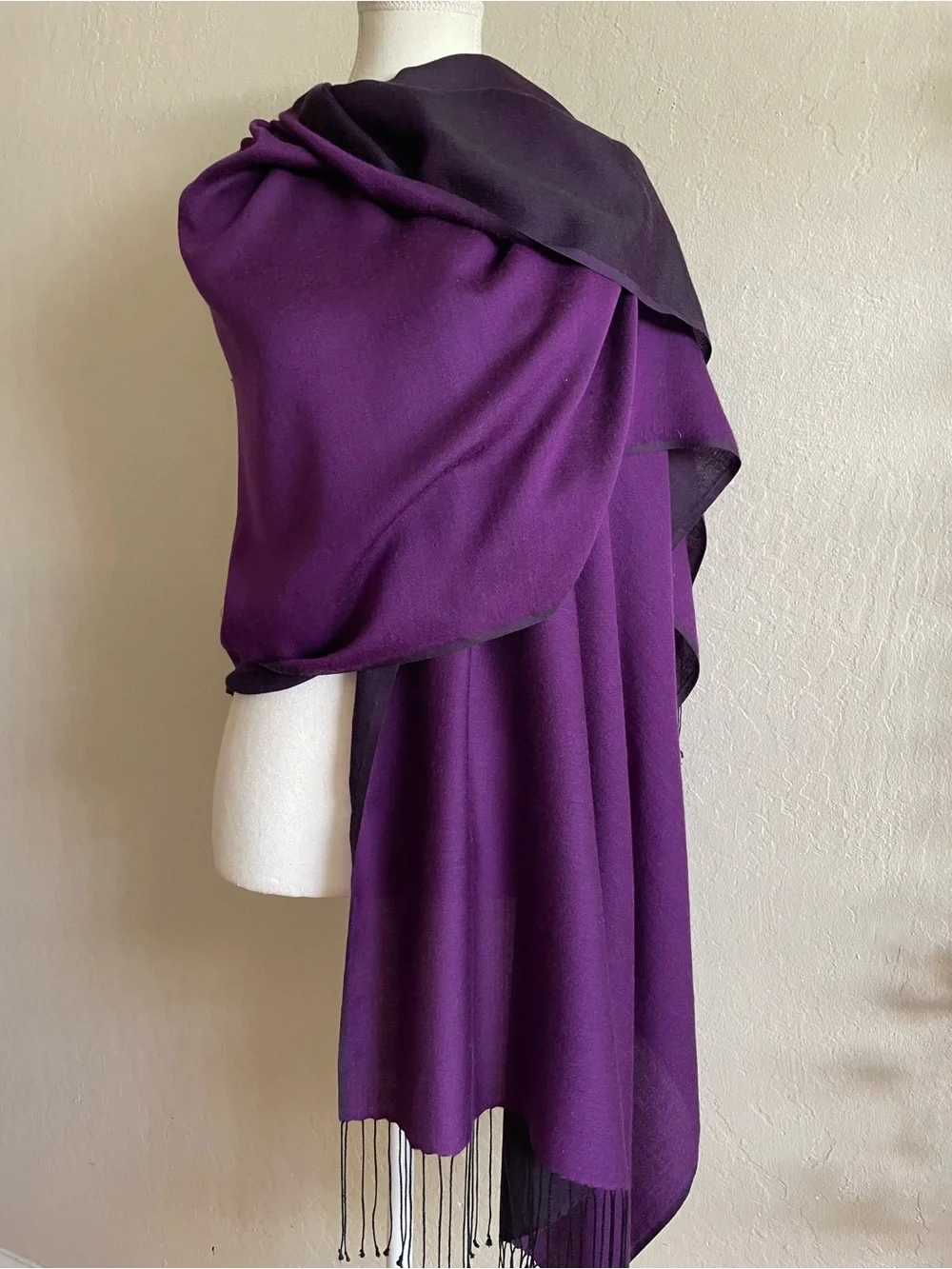 Thin wool and silk purple wrap
